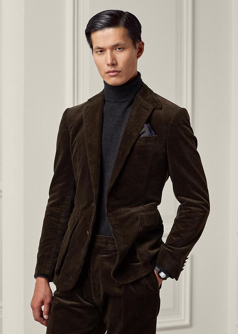 Blazer Purple Label Męska Brązowe Kent Corduroy Suit Jacket 657380-RED